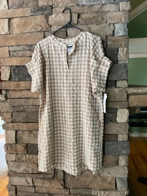 Tan & White Seersucker dress with pockets
